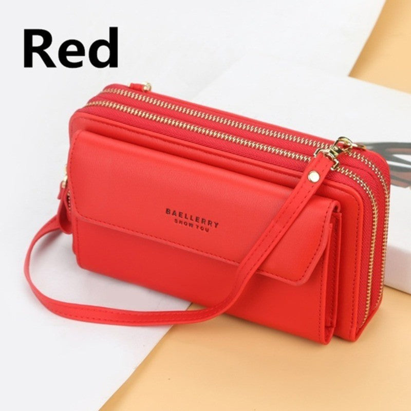 Women Long Wallet Korean Version Crossbody Bag Double Zipper Large Capacity Clutch Bag Shoulder Handbag Female Mobile Phone Bag