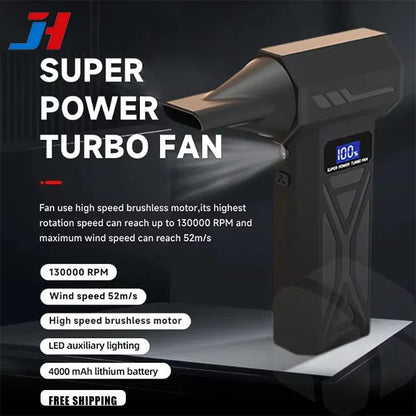 JH Portable Air Blower Free shipping Mini Turbo Jet Fan Handheld Brushless Motor 130000 RPM 52m/s Industrial Duct Fan