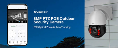 Câmera de Segurança Externa Jennov 360° 8MP PTZ POE IP 4K com Zoom Óptico de 30X e Visão Noturna IR CCTV