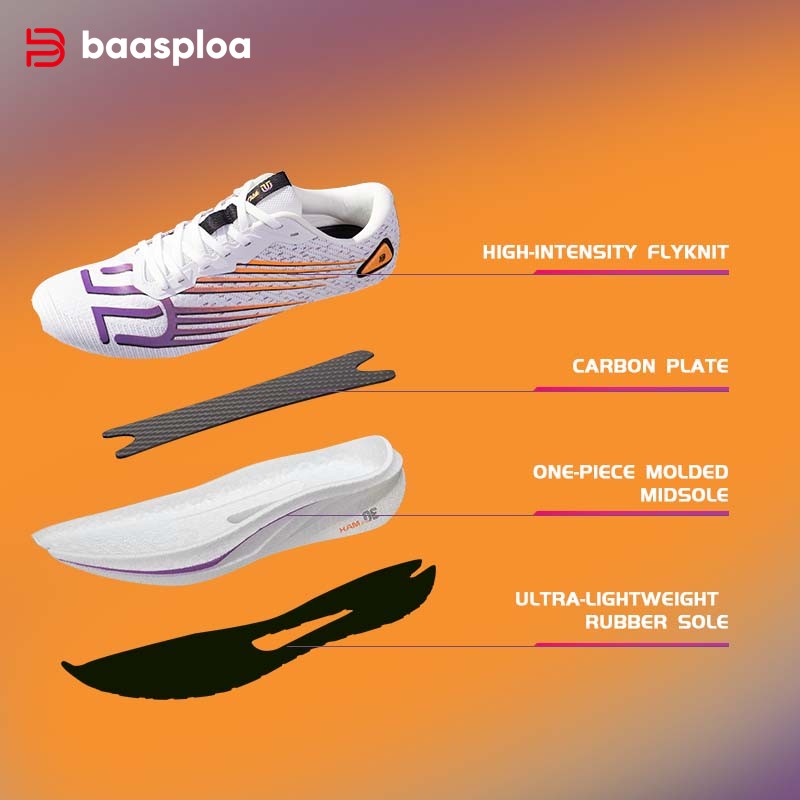 Baasploa Men Jogging Sports Shoes Carbon Plate Professional Cushioning Sneakers Male Outdoor Breathable Non Slip Running Shoes