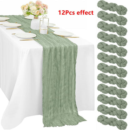 90*180CM 1Pcs Green Cheesecloth Table Long Runner Bohemian Gauze Tablecloth Decoration for Wedding Party Banquet Bride Shower