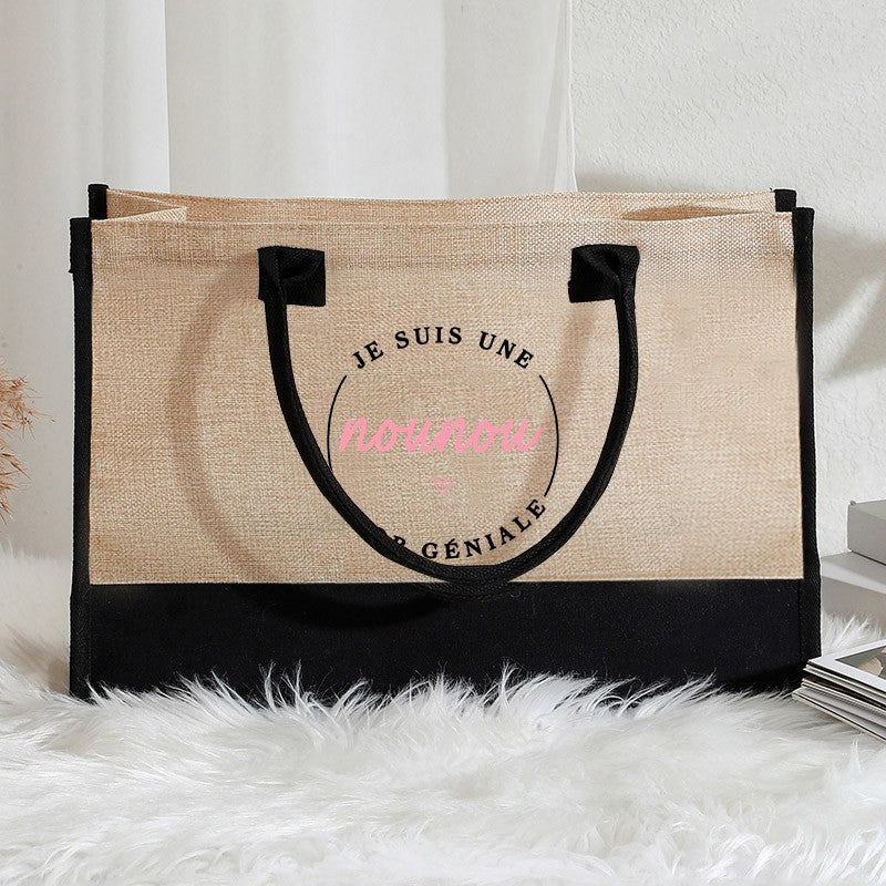 Text Printing Series Tote Bags Handbag Women's Beach Bags Reusable Large Capacity Shopping Bag for Lady