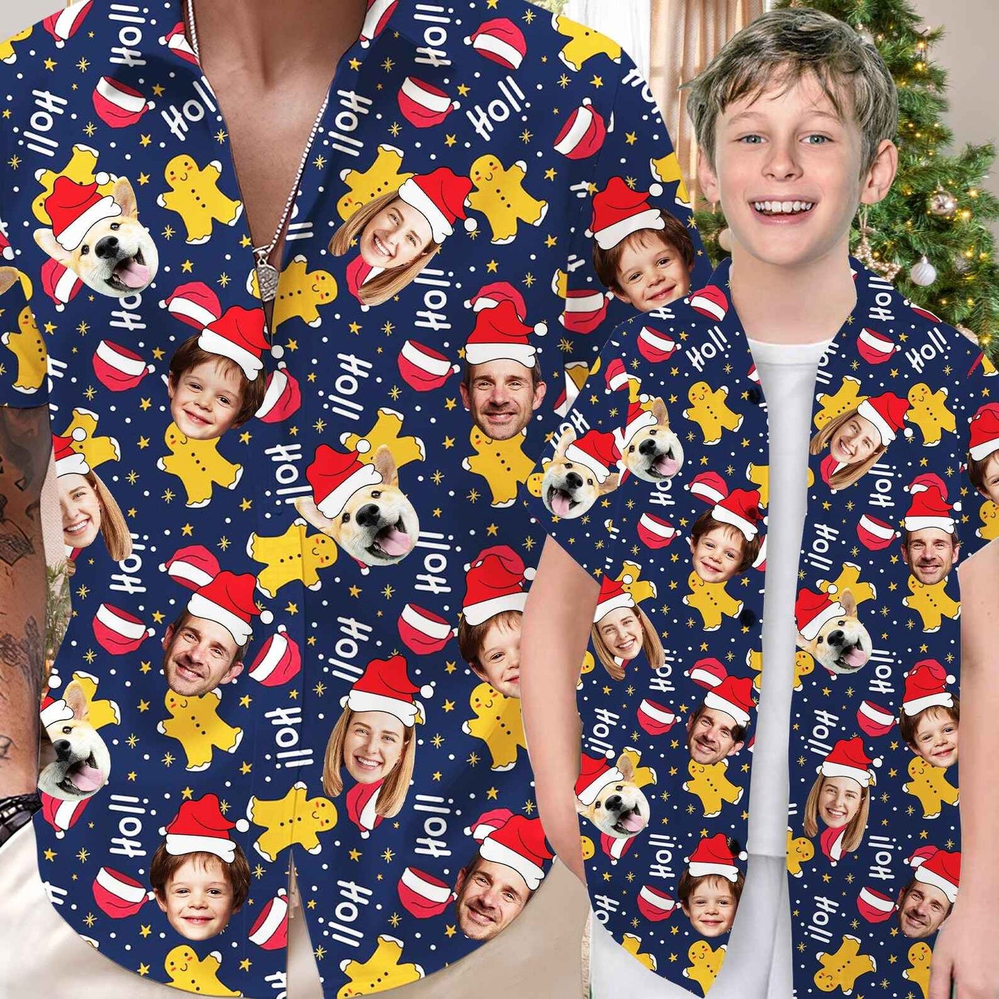 Funny Unisex Hawaiian Custom Christmas Face 3D Photo Print Button Diy Photo Shirt Short Sleeve Designer Shirts Clothes Xmas Gift