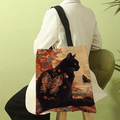 Butterfly Cat Pattern Bag High-Definition Digital Printed Shopping Bag Environmentally Friendly And Portable Linen Bag 7.2