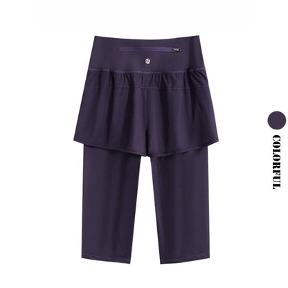 DRUR Knee Length Yoga Pants Summer 2 In 1 Gym Running Shorts Women High Waist Workout Leggings Yogawear Fitness Clothing New