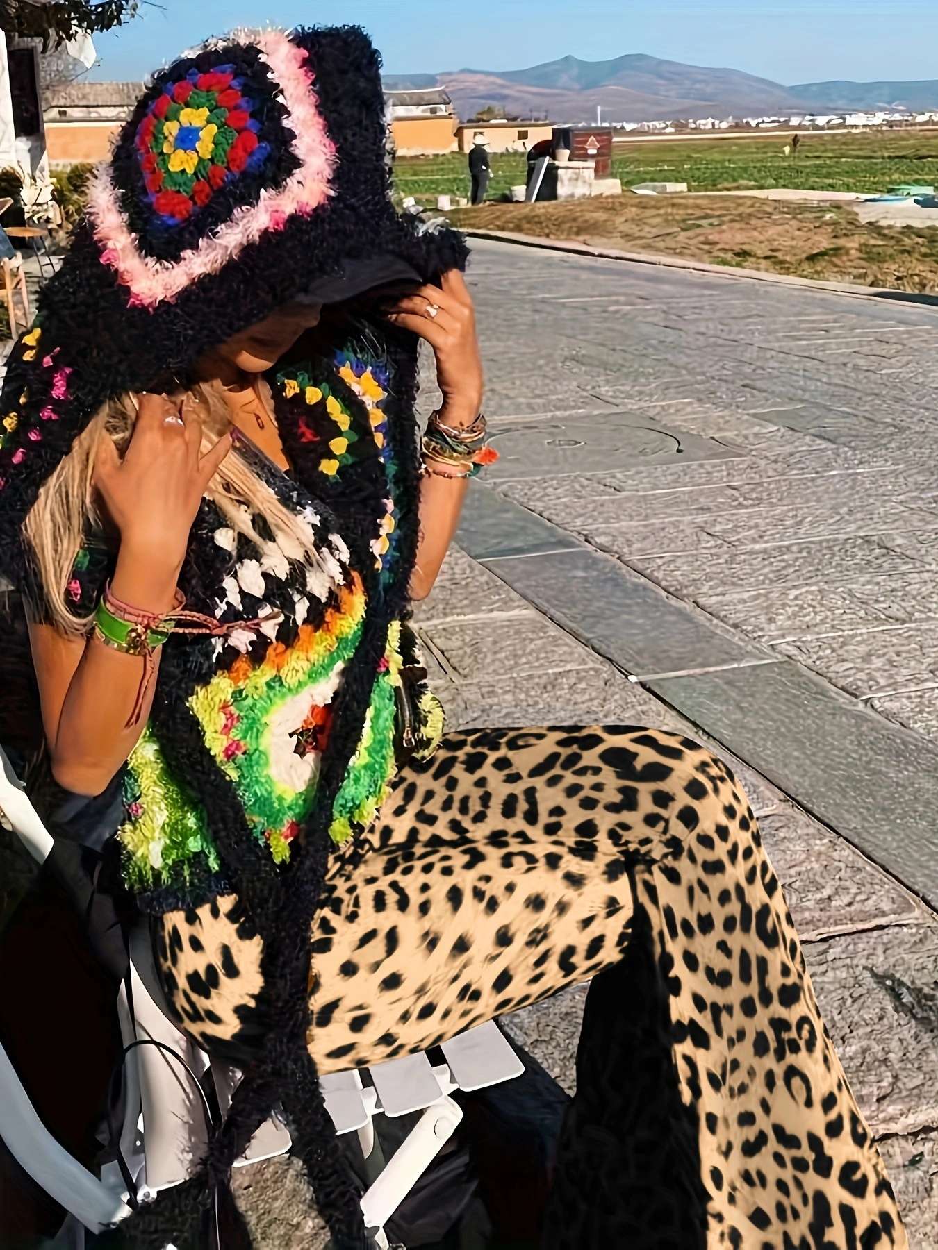 New High Waist Leopard Print Flare Pants Women's Stretchy Casual Streetwear Tummy Control Bootcut Trousers Elastic Waistband