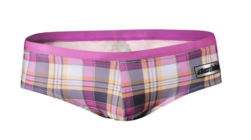 GANYANR Brand Swimming Trunks Swimwear Men Sunga Swimsuit Bikini Gay Sexy Swim Shorts Plaid Briefs Low Waist Bulge Pouch 2017