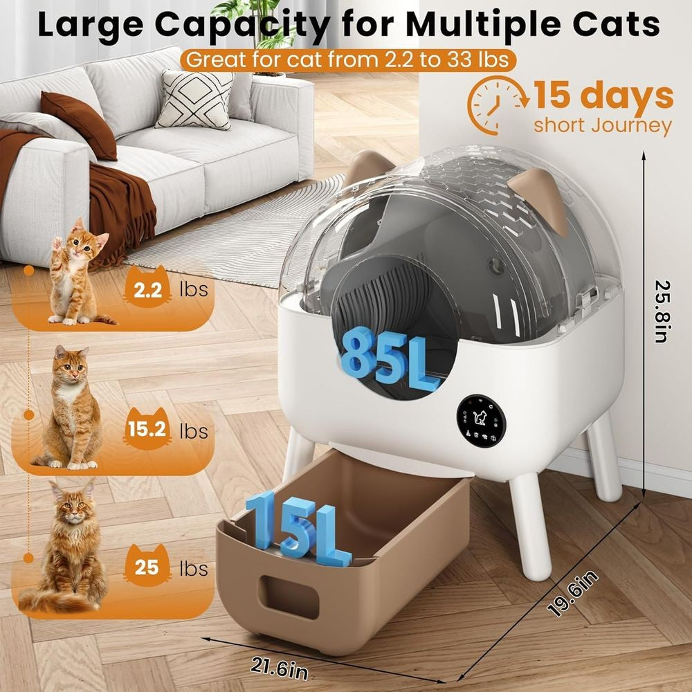 Caixa de Areia Inteligente de Grande Capacidade para Vários Gatos, Autolimpante, Controle de Odor, Habilitada para Aplicativo, Branca