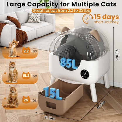 Caixa de Areia Inteligente de Grande Capacidade para Vários Gatos, Autolimpante, Controle de Odor, Habilitada para Aplicativo, Branca