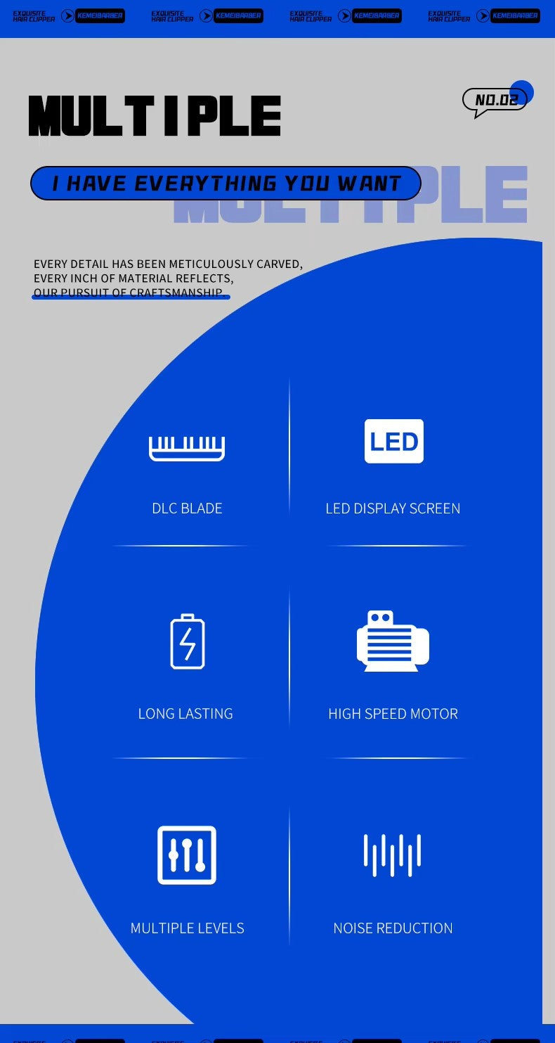 Kemei KM-1858 10W Barber Professional Electric Hair Clipper DLC Blade Trimmer Cordless USB Charging Rechargeable Hair Clippers
