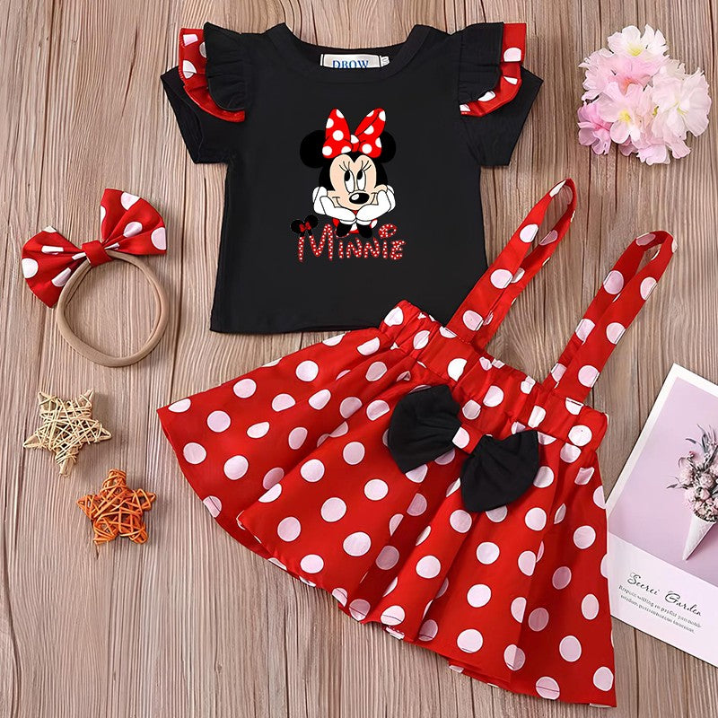 Minnie Mouse Girl Set Children Dress Baby Clothing Set Summer Birthday Costume Polka Dot Suspender Skirt Bow Headband skirt suit