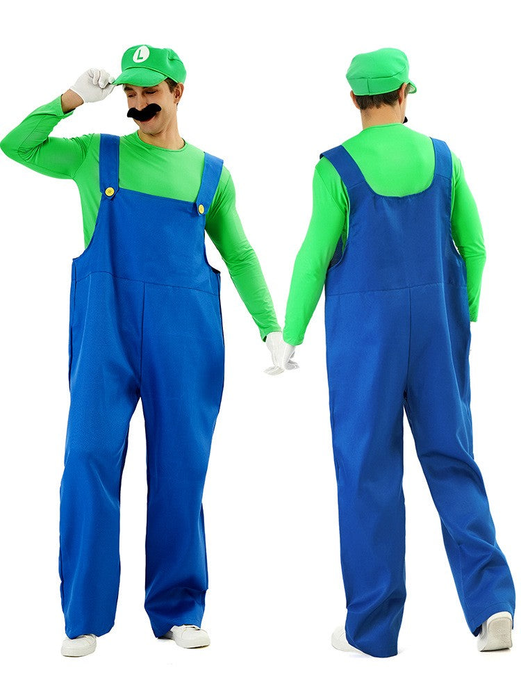 Game Super Luigi Brothers Uniform Funny Anime Adult Men Woman Halloween Carnival Performances Costume with Hat Mustache Gloves