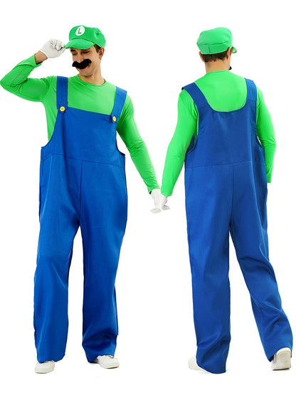 Game Super Luigi Brothers Uniform Funny Anime Adult Men Woman Halloween Carnival Performances Costume with Hat Mustache Gloves