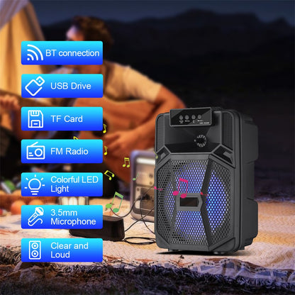 Caixa de Som Portátil Sem Fio Bluetooth 1000W Grande Luz LED Estéreo para Festa FM Karaokê Subwoofer 8 polegadas com Microfone e Controle Remoto