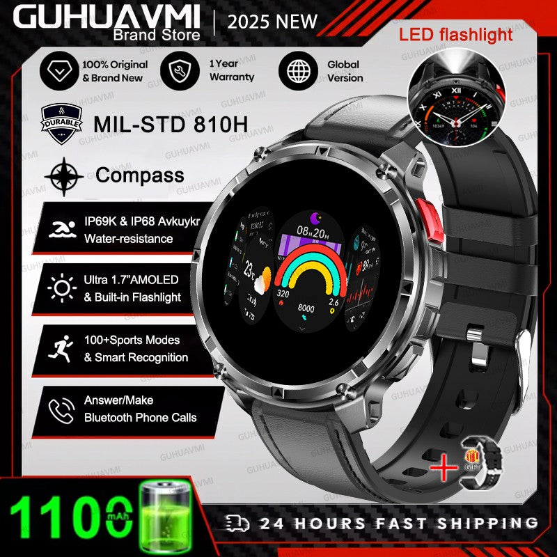 New Outdoor Ultra Durable Men Smartwatch Heart Rate Bluetooth Call 5ATM Waterproof Sport Smart Watch 1100mAh Battery Custom dial