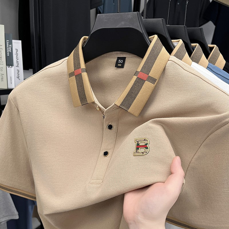 New men's fashionable short sleeved summer designer exquisite craftsmanship embroidery stand collar polo business casual T-shirt