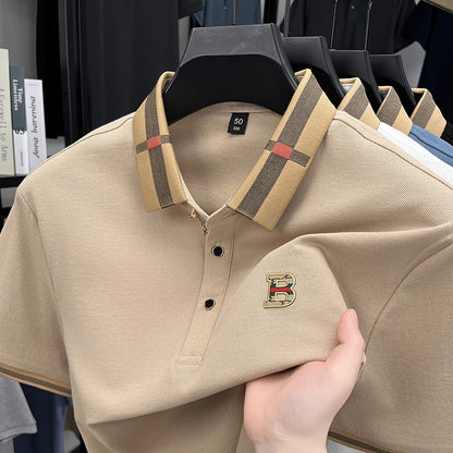 New men's fashionable short sleeved summer designer exquisite craftsmanship embroidery stand collar polo business casual T-shirt