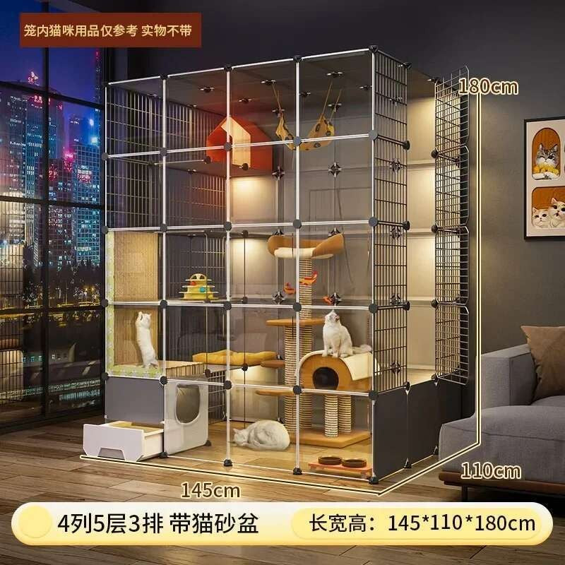 Super Grandes Gaiolas de Gatos com Espaço Livre Casa para Animais de Estimação Interna Villa para Gatos com Caixa de Areia Integrada Gabinete Nórdico Multi-Camadas para Gatos