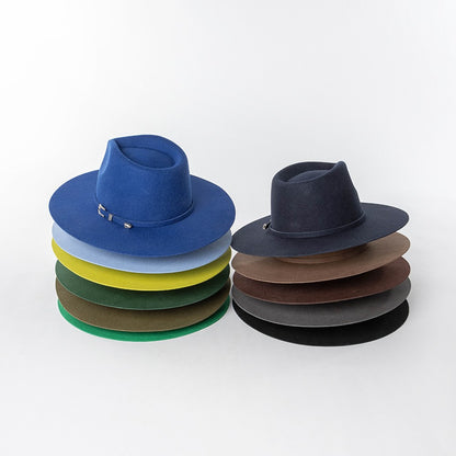 Chapéu Fedora de Feltro 100% Lã Australiana com cinto de feltro e aba larga de design moderno
