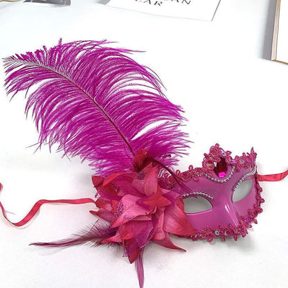 Feather Rhinestones Masquerade Mask Lace Women Flower Fashion Half Face Sexy Halloween Christmas Easter Cosplay Party Prom White