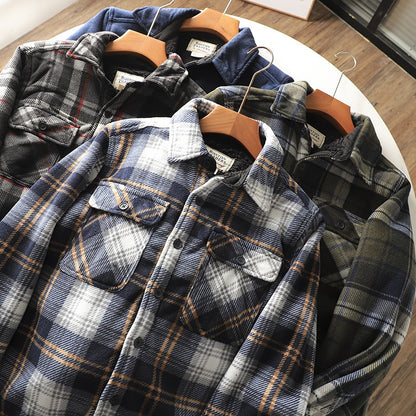 Mens Winter Fleece Linend Warm Plaid Shirt Jacket Casual Long Sleeve Flannel Checked Shirt Men Western Cowboy Button Up Tops