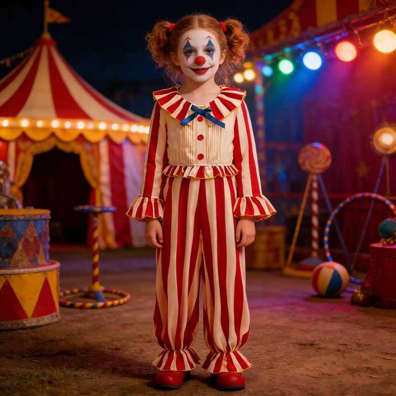 Carnival Disguise Joker Cosplay Costume Red Striped Jumpsuits Clown Halloween Party Stage Performance Dress Up