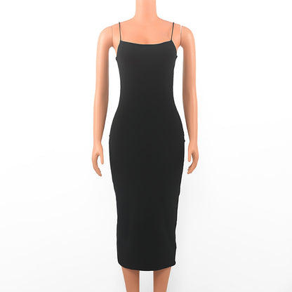 Summer Black Sexy Dress Women Streetwear Sleeveless Backless Solid Spaghetti Str