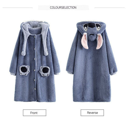Disney Stitch Winter Pajamas Cartoon Autumn And Winter Cute Coral Thickened Velvet Long Home Clothes Pajamas Girls Home Clothes