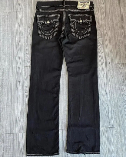 Vintage Y2k Buddha Embroidered Jeans for Men Clothing Casual High Street Straight and Versatile Men Jeans Baggy Men Pants
