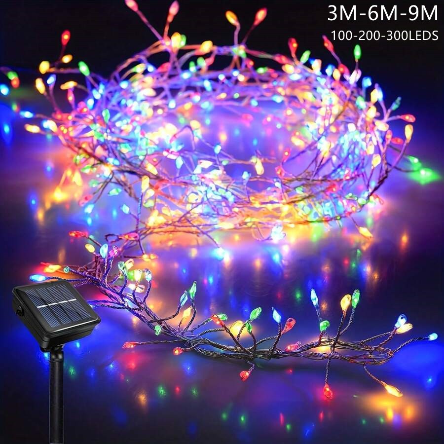 Solar LED Firecracker String Lights Outdoor Waterproof Garland Fairy Light for Wedding Party Garden Christmas Holiday Decoration
