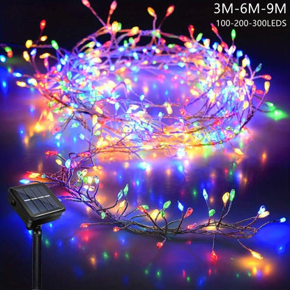 Solar LED Firecracker String Lights Outdoor Waterproof Garland Fairy Light for Wedding Party Garden Christmas Holiday Decoration