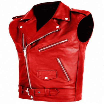 Black Color M-4xl Sizes Men's Sleeveless PU Leather Vest Style Motorcycle Jacket with Pockets Zipper Men Coats