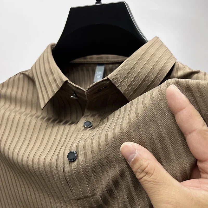 Men's Ice Silk Polo Shirt, Lapel, Hollow, Short-Sleeved, Breathable, Business Fashion T-Shirt, Men's Brand Clothing, Summer, New