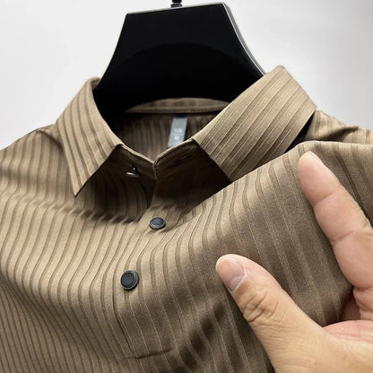 Men's Ice Silk Polo Shirt, Lapel, Hollow, Short-Sleeved, Breathable, Business Fashion T-Shirt, Men's Brand Clothing, Summer, New