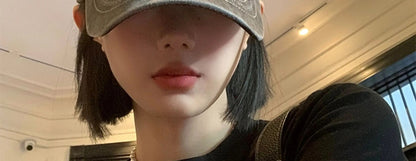 American Retro Baseball Hat Women's Soft Top Letter Washed Cowboy Duck Tongue Hat Wide Brim Big Head Surrounding Face Small Hat