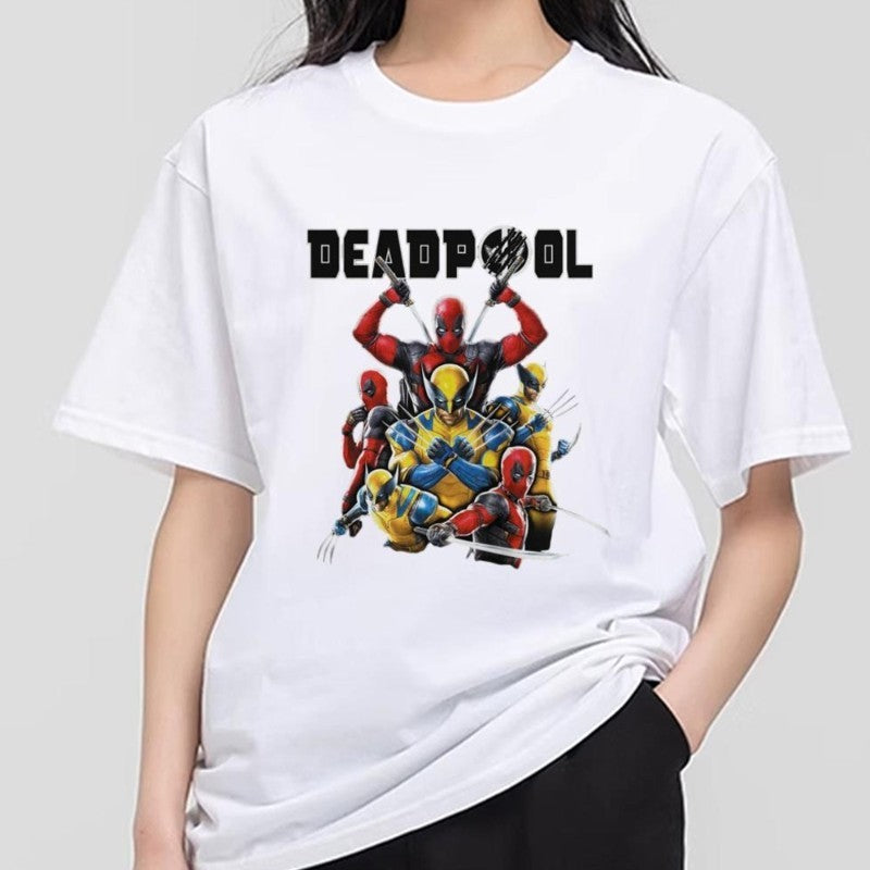 MINISO Deadpool Wolverine T Shirt Men Couple Combination Clothes Short Sleeve Collar Fashion T-shirt Man Cool Cotton Unisex Tops