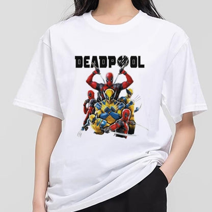 MINISO Deadpool Wolverine T Shirt Men Couple Combination Clothes Short Sleeve Collar Fashion T-shirt Man Cool Cotton Unisex Tops