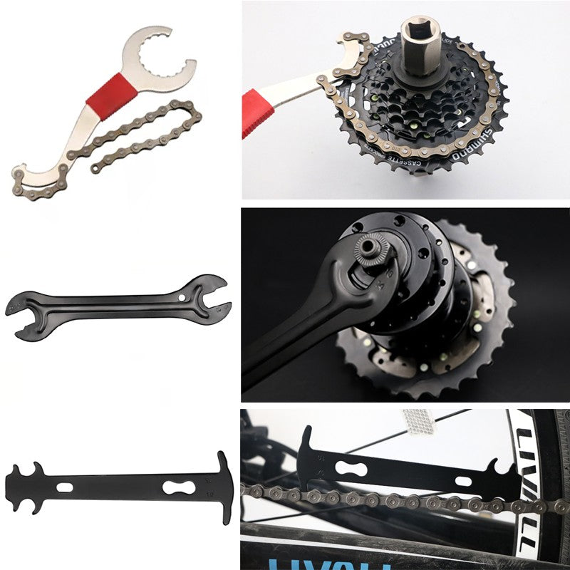 Conjunto de Ferramentas para Reparo de Bicicleta Quebrador de Corrente Extrator de Pedivela MTB Régua Medidora de Corrente de Bicicleta Removedor de Cassete Ferramentas de Reparo para Ciclismo ao Ar Livre