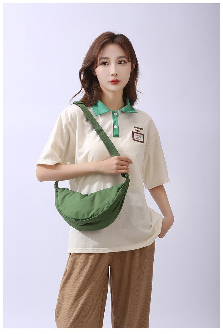 Solid Color Women's Portable Shoulder Bag Simple Female Nylon Cloth Padded Crossbody Bags Travel Purse Handbags Messenger Bag