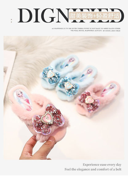 Chinelos de Algodão Fofos da Elsa da Disney para Estudantes Criativos Kawaii Meninas Outono/Inverno Princesa Sem Dedos Chinelos de Casa Presente