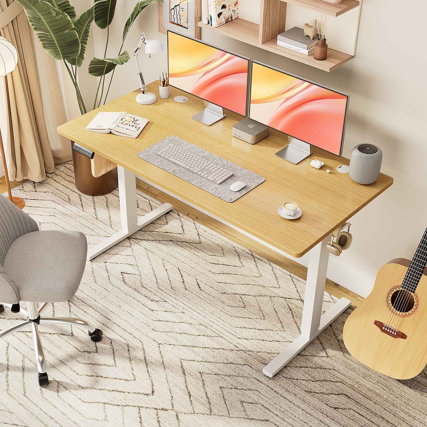 Mesa de Escritório Elétrica Ajustável em Altura JHK, Estação de Trabalho Ergonômica com Estrutura de Metal para Casa e Escritório
