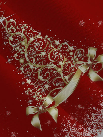 ? Women'S Christmas Tree Print Dress Red Golden Holiday Party Outfit  All-Season Elegant Long Dress for Xmas New Year'S Eve Xmas