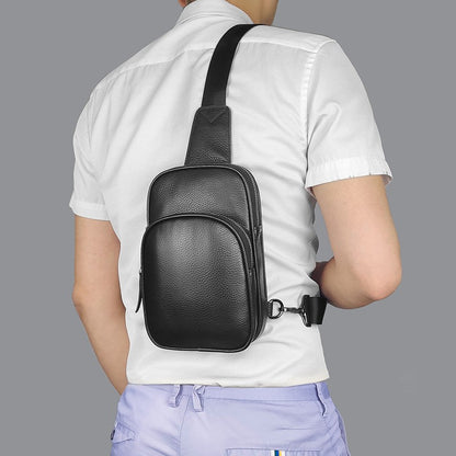 Genuine Leather Small Sling Bag Casual Crossbody Shoulder Chest Cell Phone Purse Fanny Packs Gifts for Women Men Black