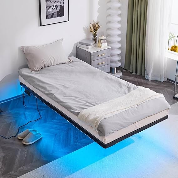 Twin Size Heavy Duty Metal Bed Frame with USB Charging and LED Lights, 14 Platform Bed Frame