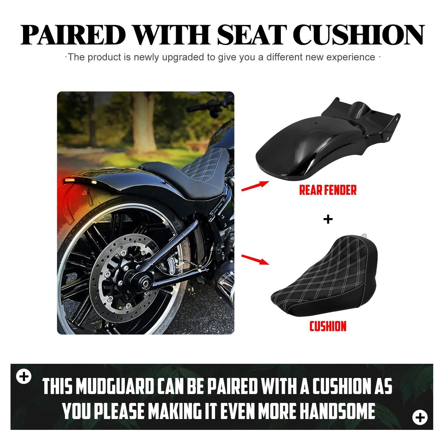 Assento Traseiro para Moto com Luz de Freio e Seta LED, Paralama Guarda-lamas para Harley Softail Fat Boy Breakout FXDR 2018-2023