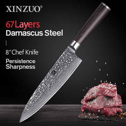 XINZUO 1-5 PCS Kitchen Knives Set VG10 Damascus Stainless Steel Sharp Chef Santoku Nakiri Slicing Paring Knife Pakkawood Handle