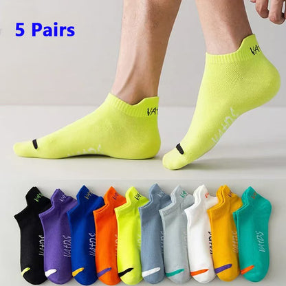 5 Pairs Men Bright Colored Ankle Socks Breathability Fashionable Casual Street Style Deodorizing Invisible Travel Running Socks