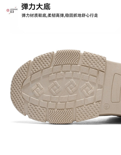 Winter Fleece Warm High-top Men's Shoes Trendy Casual Outdoor Solid Color Mid-top Fashionable Round Toe Plus-size Snow Boots