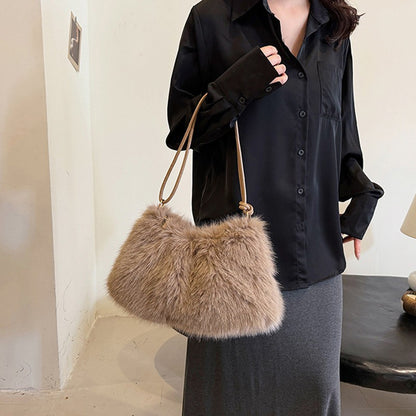 Fashion Luxury Faux Rabbit Fur Plush Shoulder Bag High-End Women's Tote Handbag for Stylish Gift Sending