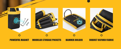 Cinto de ferramentas magnético masculino XMSJ, bolsa de ferramentas reforçada com 26 bolsos, coldre de pistola magnético, destacável e ajustável para pregos, suporte de cintura
